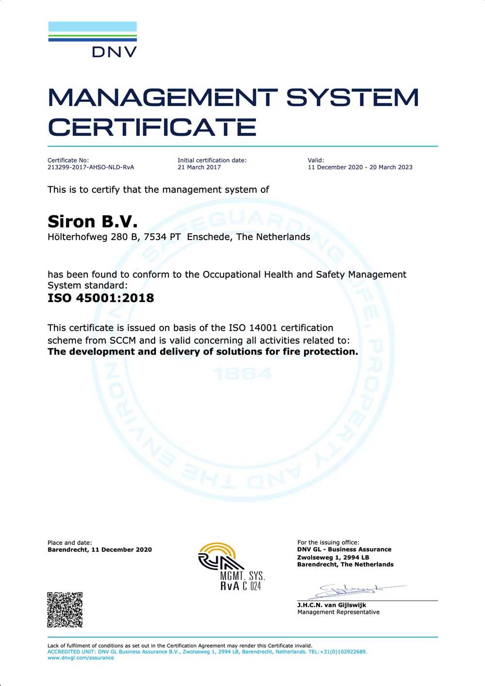 siron certificate iso 45001